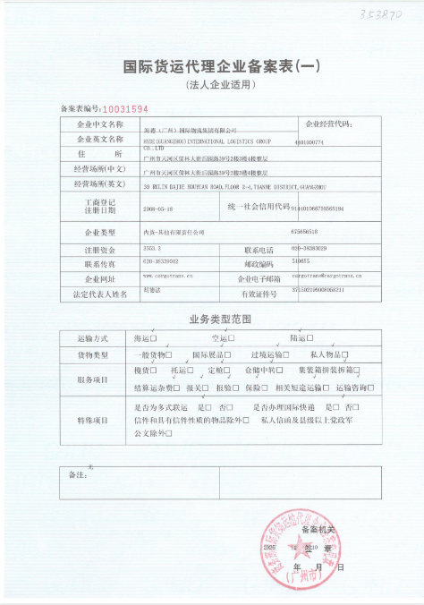 Certificados y Reconocimientos-Hyde (Guangzhou) International Logistics Group Co.,Ltd